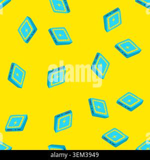 seamless pattern battery power bank wireless cartoon vector Stock Vector