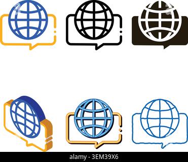 earth globe in quote frame icon simplified thin line vector Stock Vector