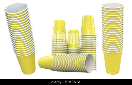 Set of colorful plastic cups isolated on white background, concept of party supplies Stock Photo