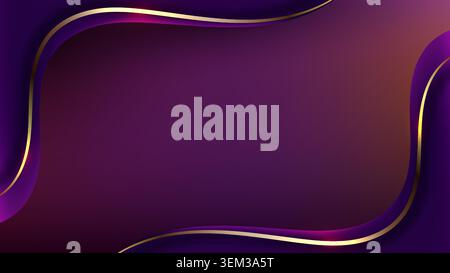 elegant luxury background featuring deep purple wavy layers and glowing gold metallic curved lines for premium digital banners and corporate presentat Stock Vector