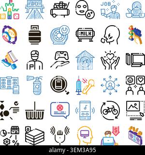 Daily life activities and essential services icons collection Stock Vector