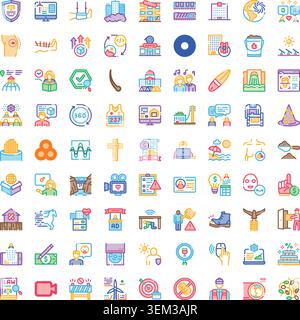 Collection of business and technology linear icons Stock Vector