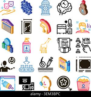 Diverse collection of colorful isometric outline icons Stock Vector
