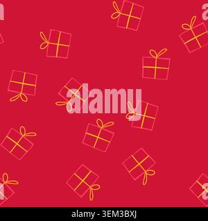 seamless pattern hand drawn gift box with yellow ribbon representing celebration Stock Vector