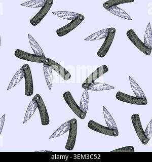 pattern edc pocket knife sketch hand drawn Stock Vector