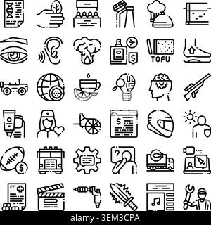 Diverse set of line icons illustrating various concepts Stock Vector