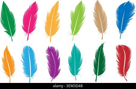 Colorful bird feather icons Stock Vector