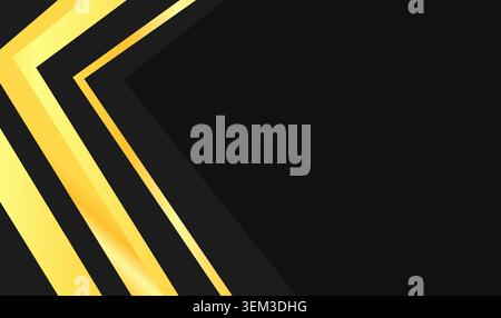 Bold golden arrows cut diagonally across a deep black background. Ideal for presentations, advertisements, or design templates. Stock Vector