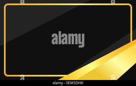 Golden diagonal frame edges glow against sleek black background. Add dynamic movement. Ideal for premium design projects, ads, and presentations. Stock Vector