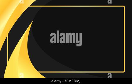 Golden curves flow beside a sleek black frame. Bold lines define a striking contrast between light and dark. Perfect for premium presentations. Stock Vector