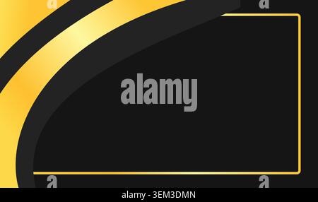 Bold gold curves flow across deep black space. Elegant design frames a minimalist, empty canvas. Perfect for luxury branding or premium presentations. Stock Vector