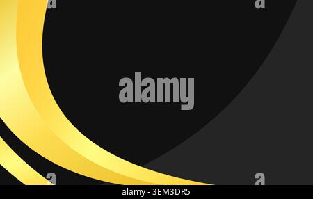 Elegant curved lines glow in gold against deep black background. Modern design evokes luxury and sophistication. Ideal for branding and advertising. Stock Vector