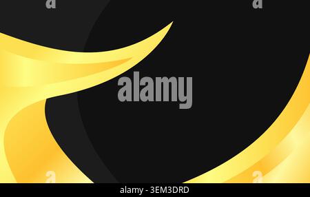 Golden curves flow against a deep black background. Suggests luxury and sophistication. Ideal for luxurious design, branding, or premium presentations Stock Vector