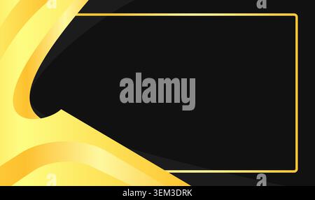Golden waves flow beside a sleek black frame. Luxury and elegance in minimalist style. Perfect for premium branding or luxury themed promotions. Stock Vector