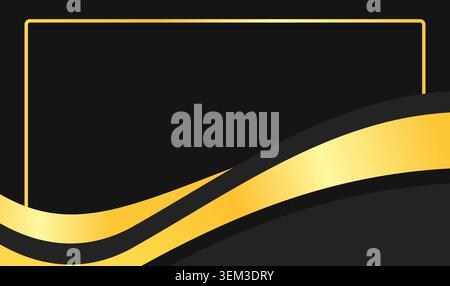 Black background with golden flowing lines. Elegant gold curves contrast dark surface. Perfect for luxury branding, high-end design, or premium ads. Stock Vector