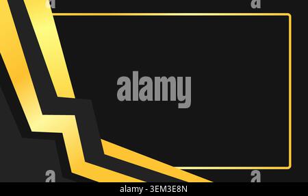 Bold golden lines slash a dark background. Geometric frames pulse with modern elegance. Perfect for high-end digital or print designs. Stock Vector