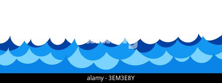 Stylized blue sea wave seamless pattern. Wavy ocean surf water line border. Beautiful marine texture and ornament for summer beach design, book page Stock Vector