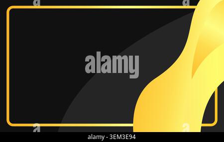 Bold golden frame hugs a deep black canvas. Soft, glowing waves ripple across the right side. Perfect for luxury, elegance, or regal design projects. Stock Vector