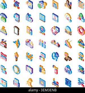 Isometric icons collection representing business, technology, and finance Stock Vector