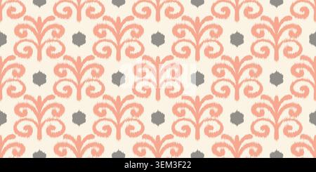 Ikat floral motif pattern with abstract ethnic design. Tribal pink traditional ornament. Retro rug decorative background. Dye oriental wallpaper Stock Vector