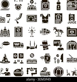 Collection of various lifestyle and business glyph icons Stock Vector