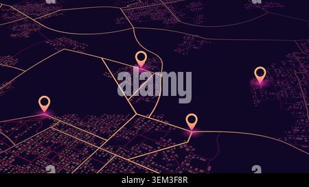 Navigation pin. Isometric abstract map background. Abstract lines geometric shapes, cartographic texture. Transportation and roads. Digital art Stock Vector