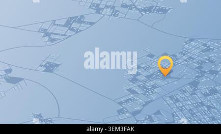 Isometric city landscape with single yellow marker. Detailed urban grid in perspective. Vector illustration. Stock Vector