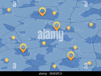 Location charging station location mark on gps navigation isometric map. POI fast supercharger station. EV destination tag. Huge top view. Tracking Stock Vector