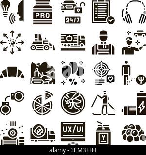 Diverse lifestyle and business glyph icons set Stock Vector