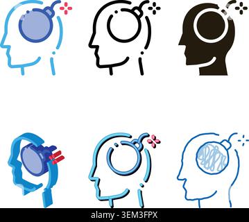 bomb dynamite man silhouette headache series vector icon Stock Vector