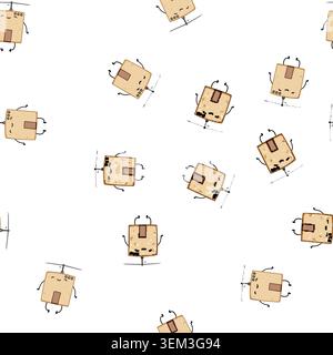 pattern funny cardboard box character cartoon vector Stock Vector