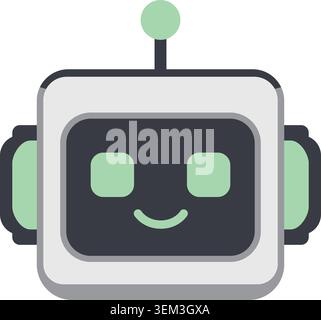 A friendly square robot head with mint ear panels a dark screen face and a cheerful smile Stock Vector