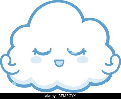 A fluffy white cloud character with closed eyes rosy cheeks and a peaceful smile Stock Vector