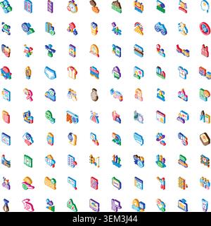 Isometric icon collection representing diverse business concepts Stock Vector