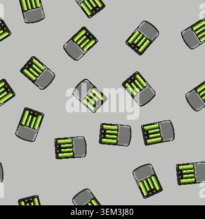 seamless pattern electric aa battery charger cartoon vector Stock Vector