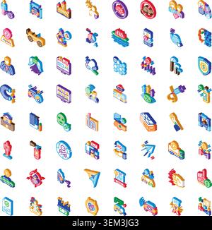 Isometric colorful icon set presenting business technology and medicine concepts Stock Vector