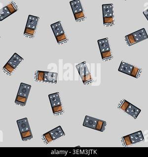 seamless pattern sound dictaphone cartoon vector Stock Vector