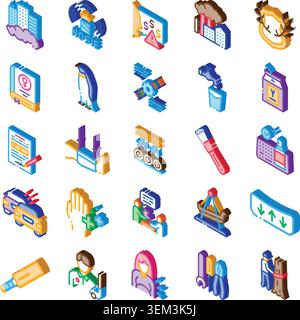 Collection of isometric icons illustrating various concepts Stock Vector