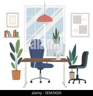 Cozy office space with modern furniture and plants Stock Vector