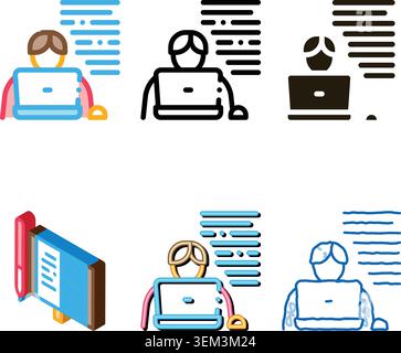 writer laptop icon vector multipack outline Stock Vector