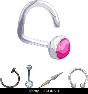 Body jewelry studio accessories set for piercing Stock Vector