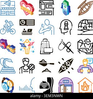 Diverse collection of minimalist outline and isometric icons Stock Vector