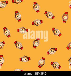 seamless pattern children kid watch time cartoon vector Stock Vector