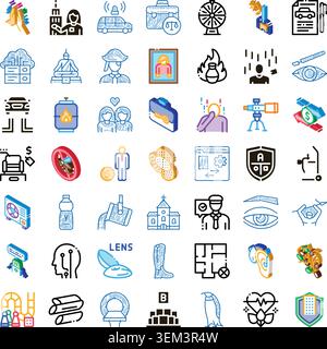 Business technology health and global travel icon collection Stock Vector