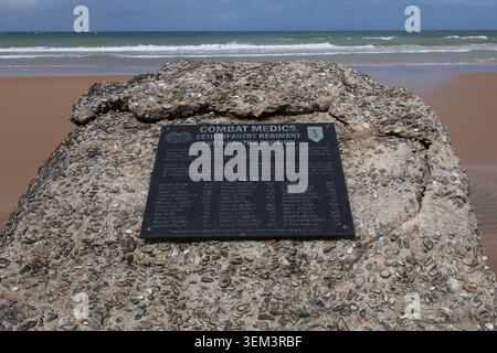 American 1st Infantry Division Combat Medics Memorial on Omaha beach at Colleville-sur-Mer, Normandy, France Stock Photo