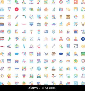 Collection of various colorful universal flat design icons Stock Vector