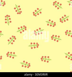 seamless pattern stylized plant with geometric red flowers Stock Vector
