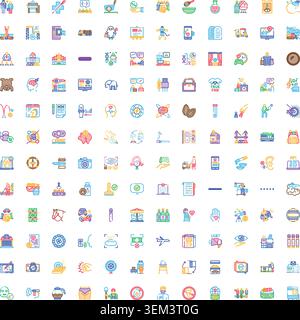 Large collection of diverse flat outline ux ui icons Stock Vector