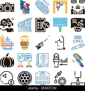 Collection of diverse icons representing various concepts and tools Stock Vector