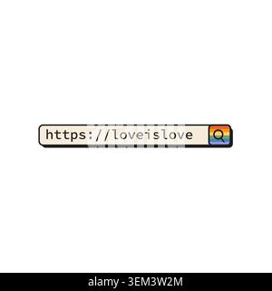 Retro computer search bar with rainbow icon and is slogan isolated on white background. Vintage 90s web browser address bar. UI element for LGBT pride Stock Vector